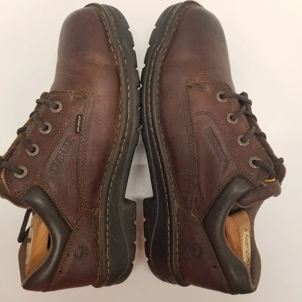 Wolverine Mens Size 9.5 Brown Leather Oxford Padded Heel Ortholite Dura Shocks